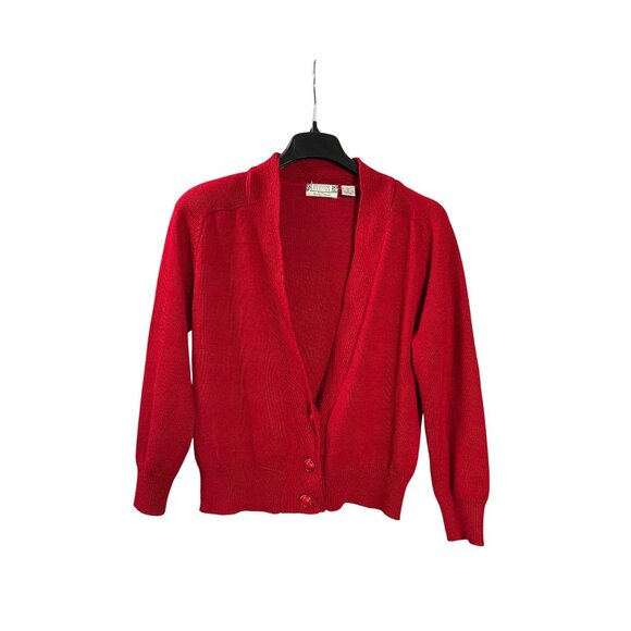 Braemar Petites By Jeremy Scott Red Acrylic Wool Blend Cardigan M Shoulder Pads - Picture 1 of 6